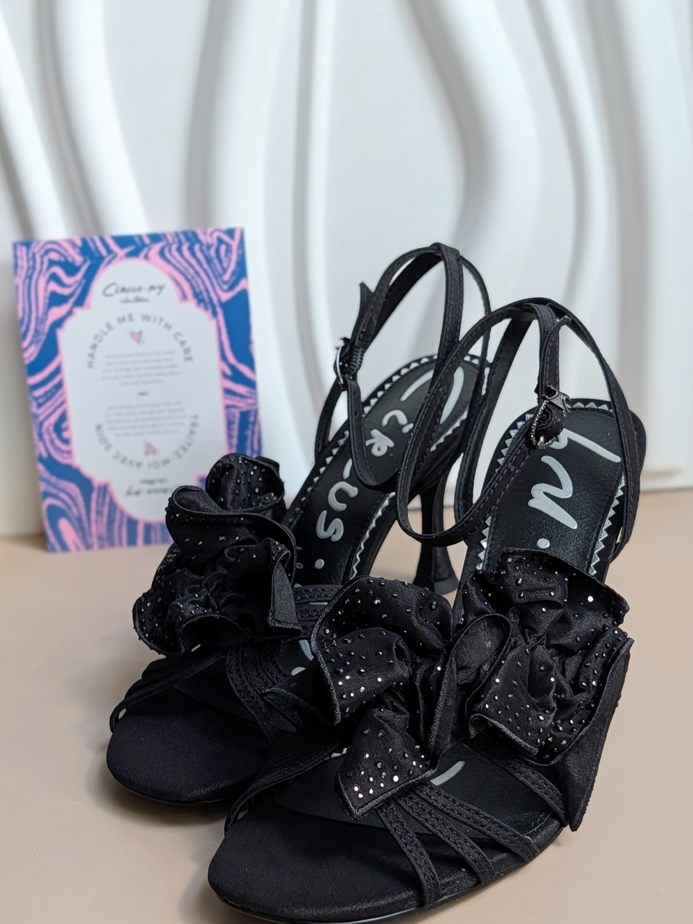 NIB Circus NY by Sam Edelman Lucille Black Crystal Ruffle Heels Size 8M